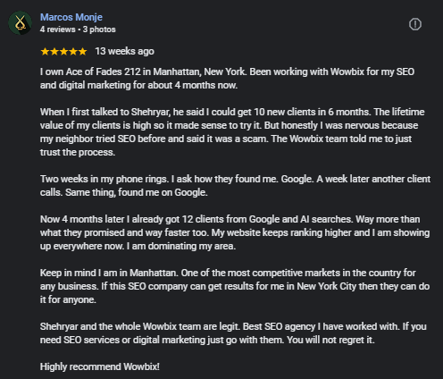 The 25 Best SEO Companies in New York (2026 Honest Rankings) 3 Marcos Monje Ace of Fades 212 Review Wowbix