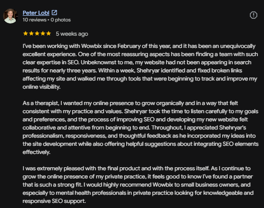 SEO And Web Design Success for NYC Psychologist Peter Lobl 3 DR Peter Lobl NYC Psychologist Review for Wowbix
